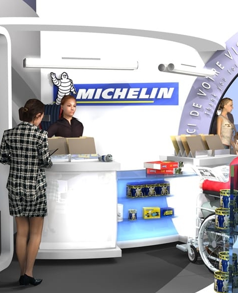 Agencement mobilier boutique et musée Michelin